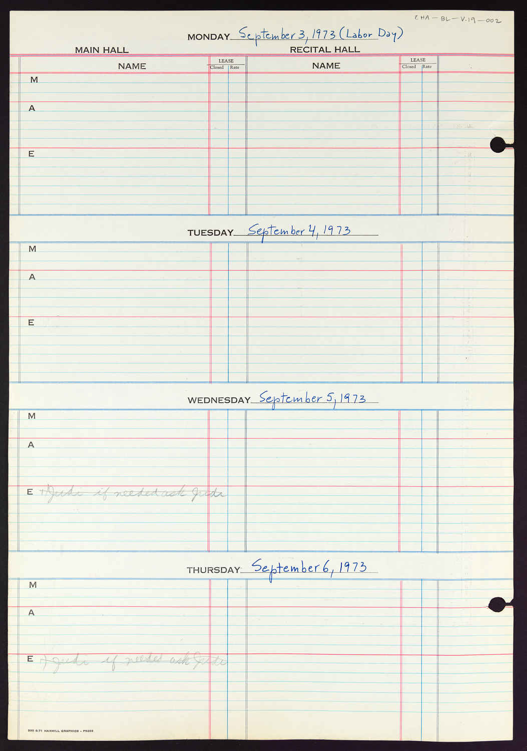 Carnegie Hall Booking Ledger, volume 19, page 2