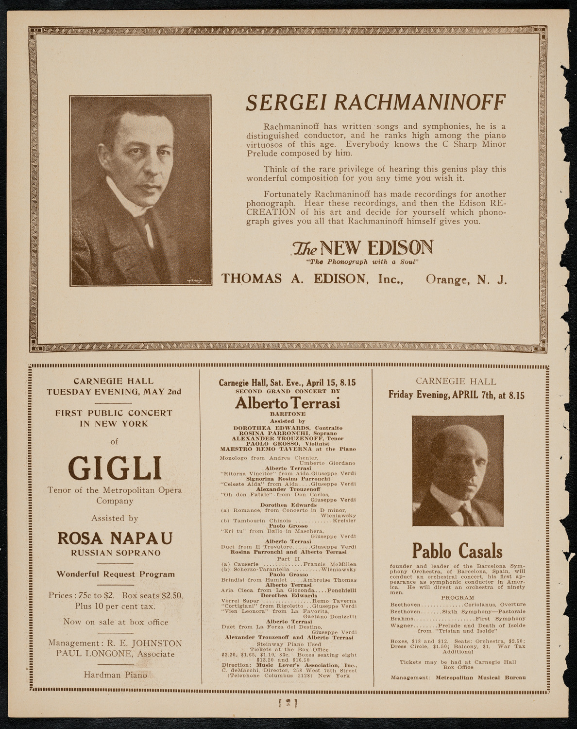 Reinald Werrenrath, Baritone, April 2, 1922, program page 2