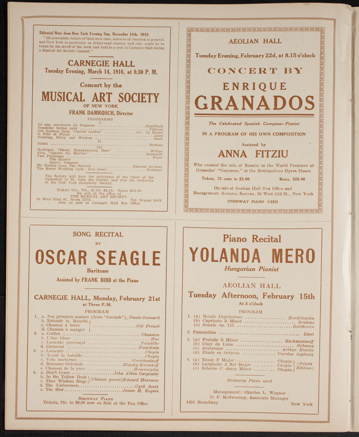 Frieda Hempel, Soprano, February 15, 1916, program page 10