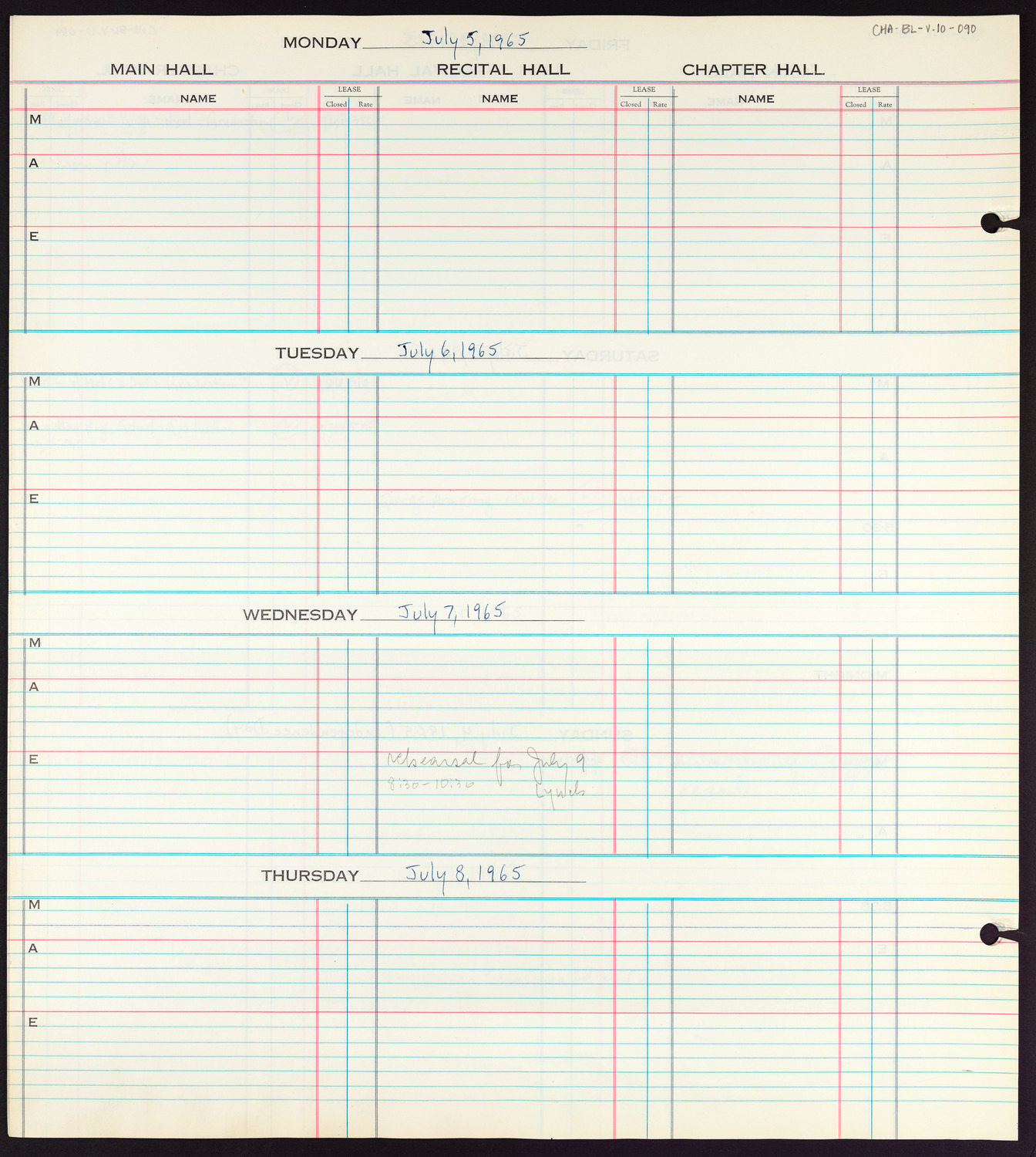 Carnegie Hall Booking Ledger, volume 10, page 90