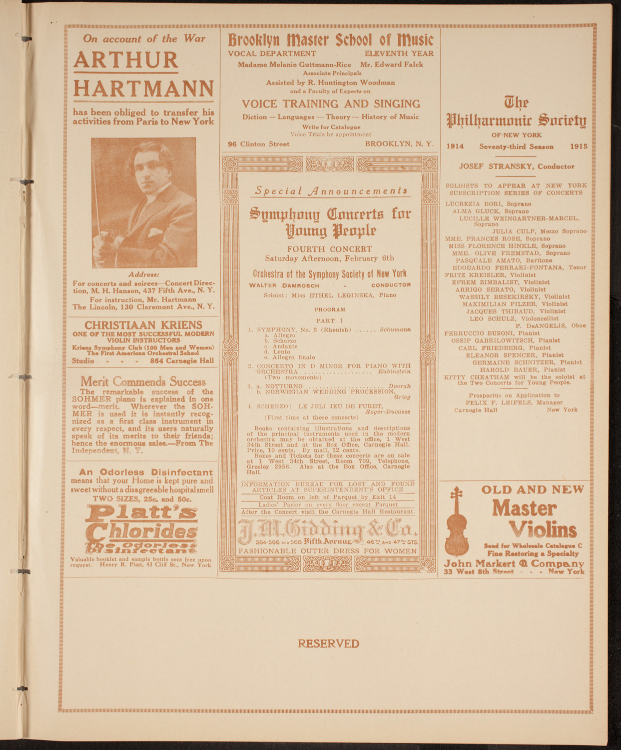 New York Philharmonic, January 28, 1915, program page 9