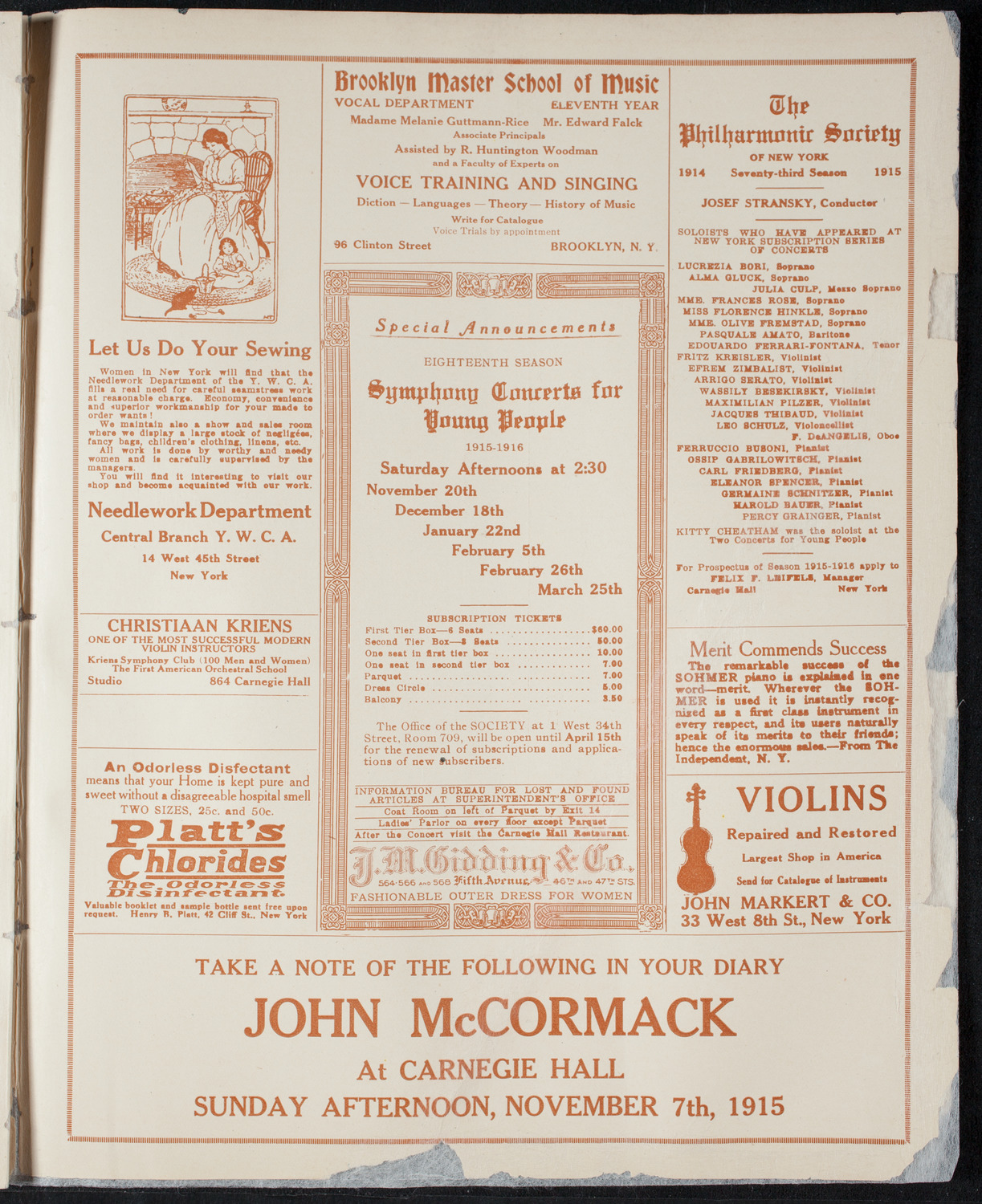 Orchestral Society of New York, June 5, 1915, program page 9