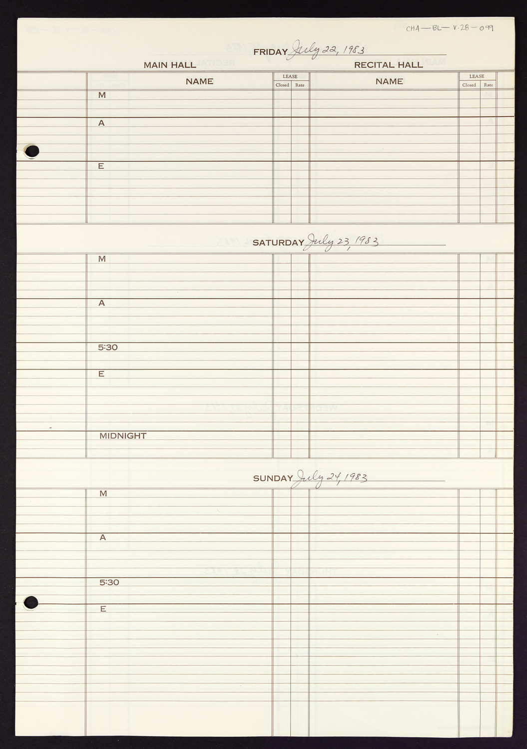 Carnegie Hall Booking Ledger, volume 28, page 99