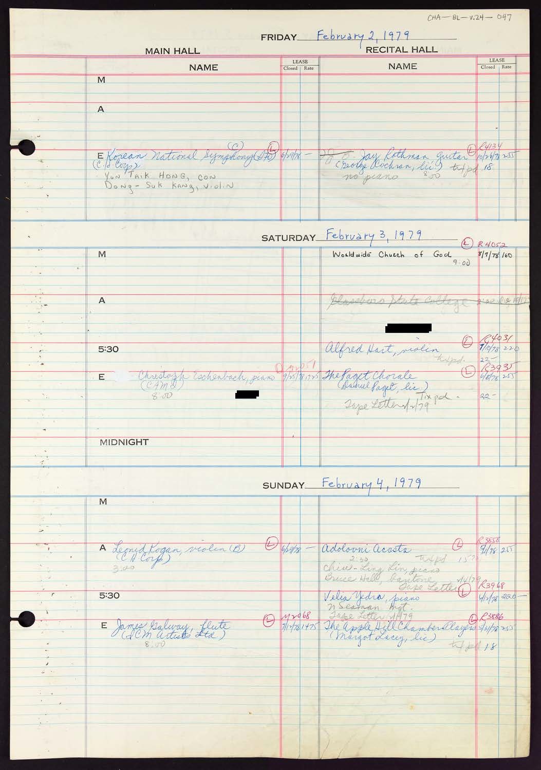 Carnegie Hall Booking Ledger, volume 24, page 47