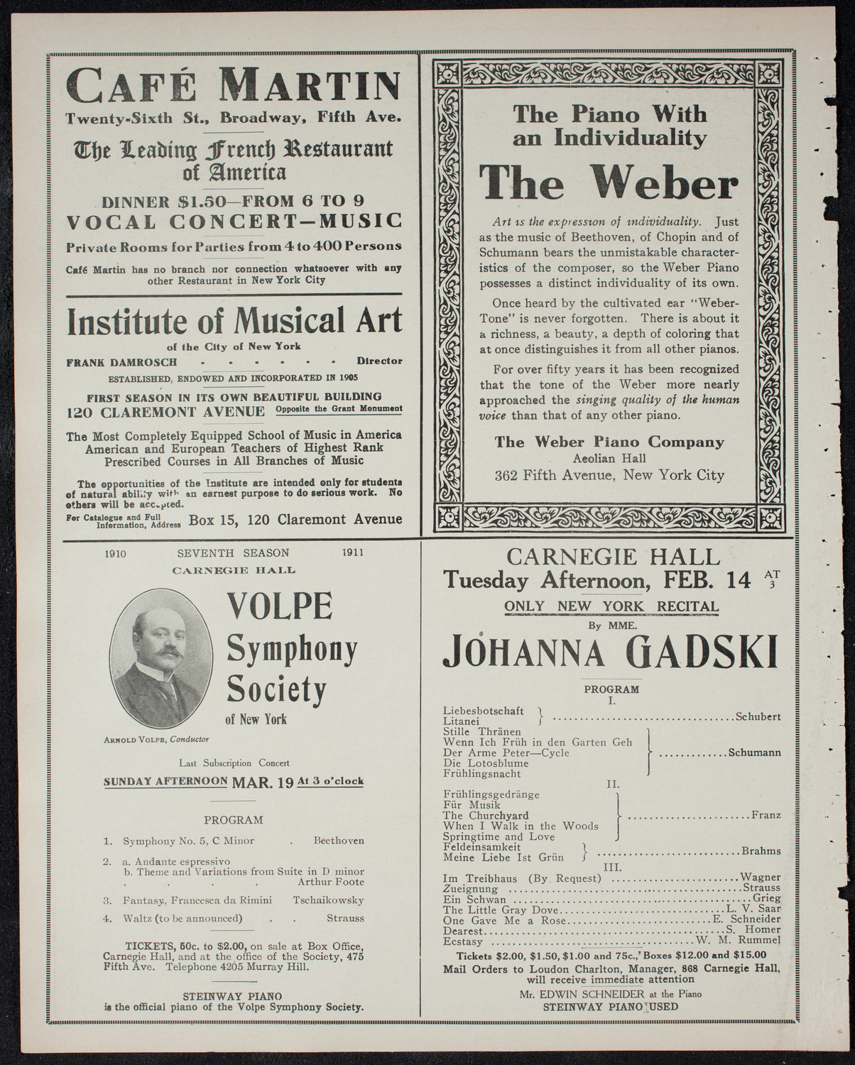 Volpe Symphony Society of New York, February 12, 1911, program page 6