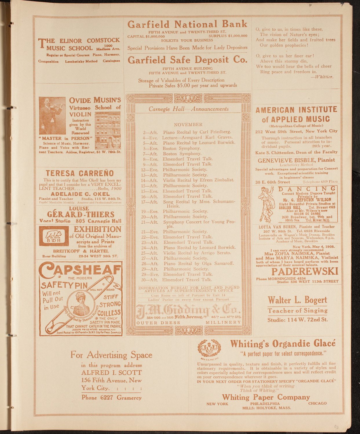 John McCormack, Tenor, October 31, 1914, program page 3