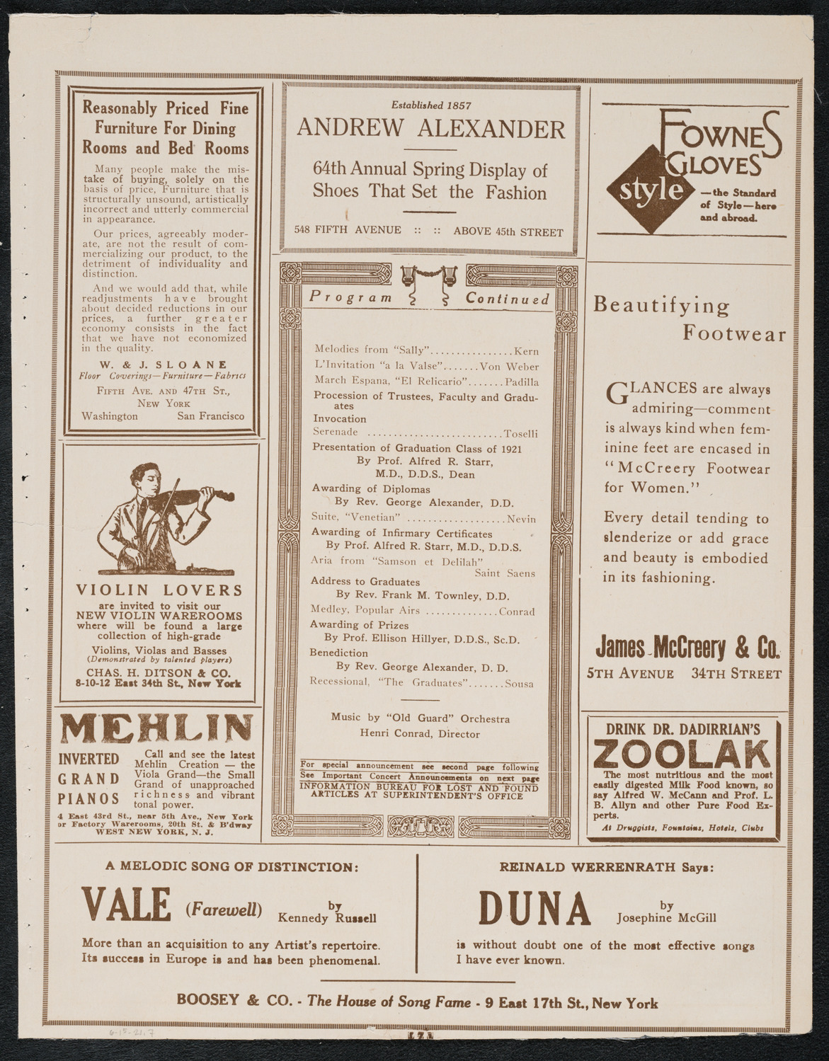 Graduation: New York College of Dentistry, June 15, 1921, program page 7