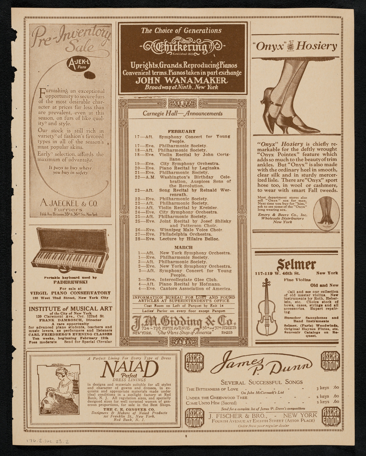 New York Symphony Orchestra, February 16, 1923, program page 3