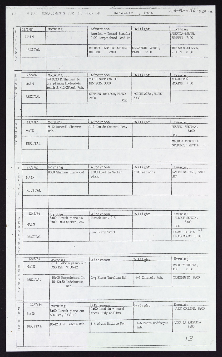 Carnegie Hall Booking Ledger, volume 30, page 29a