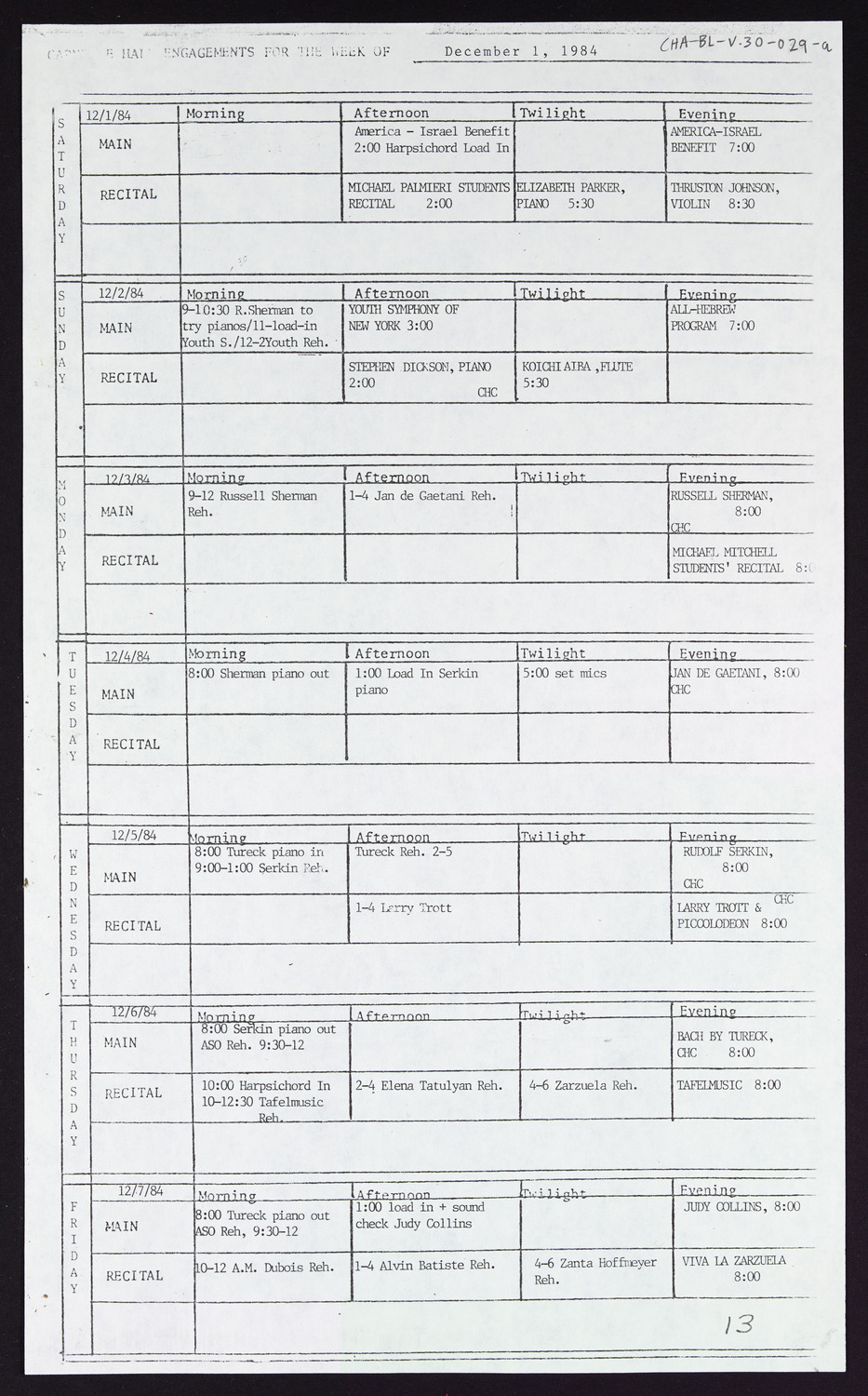 Carnegie Hall Booking Ledger, volume 30, page 29a