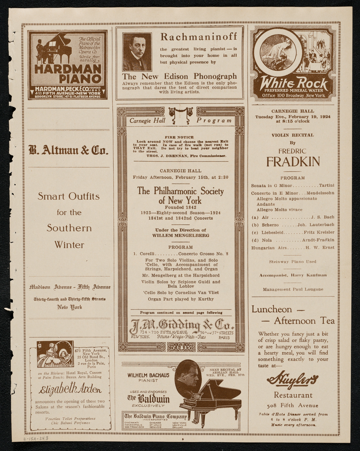 New York Philharmonic, February 15, 1924, program page 5