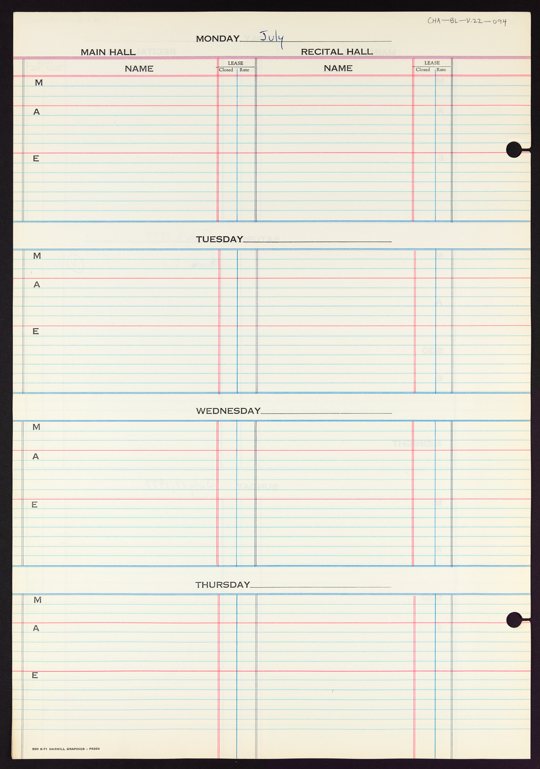 Carnegie Hall Booking Ledger, volume 22, page 94