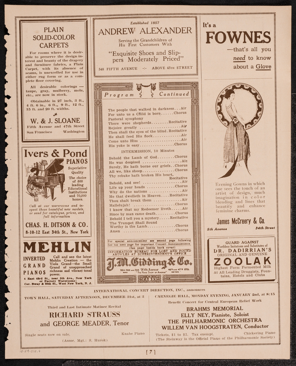 Oratorio Society of New York, December 28, 1921, program page 7