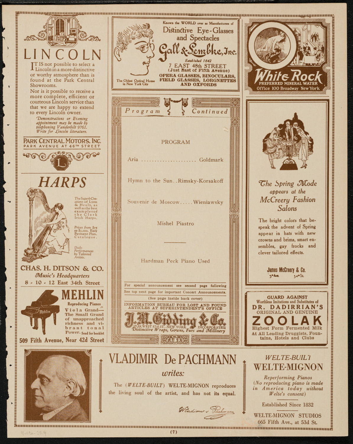 Farewell Concert and Meeting for R. Abramowitch, April 19, 1925, program page 7