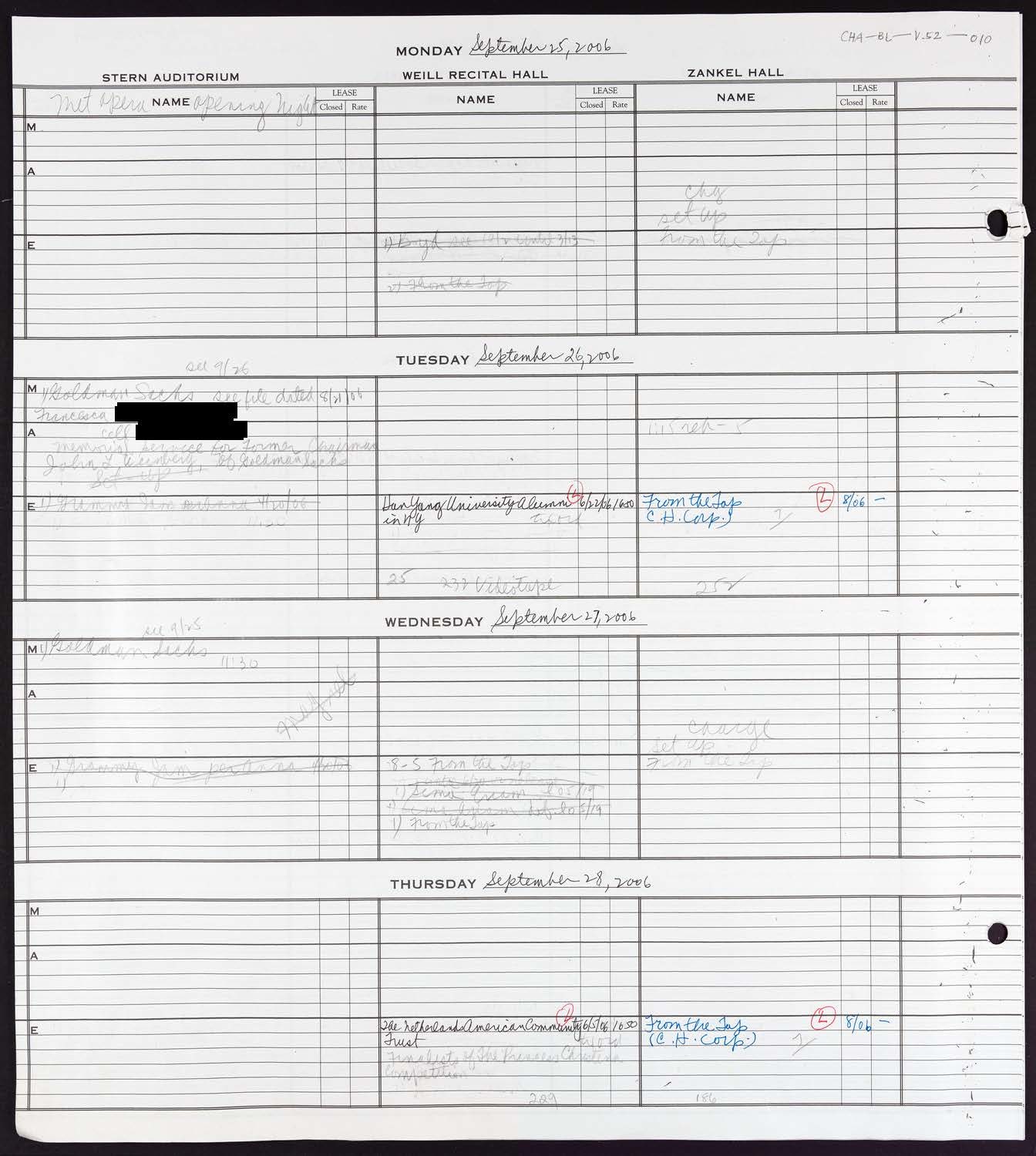 Carnegie Hall Booking Ledger, volume 52, page 10