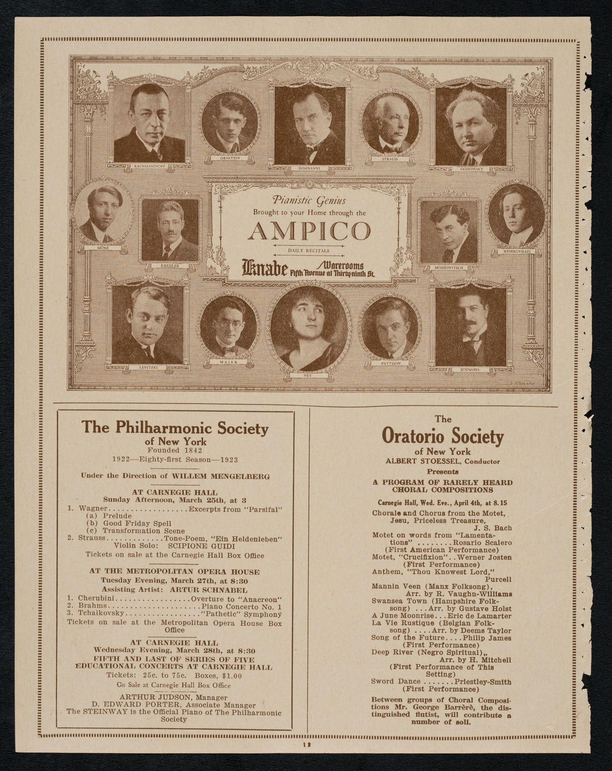 Sergei Rachmaninoff, Piano, March 24, 1923, program page 12