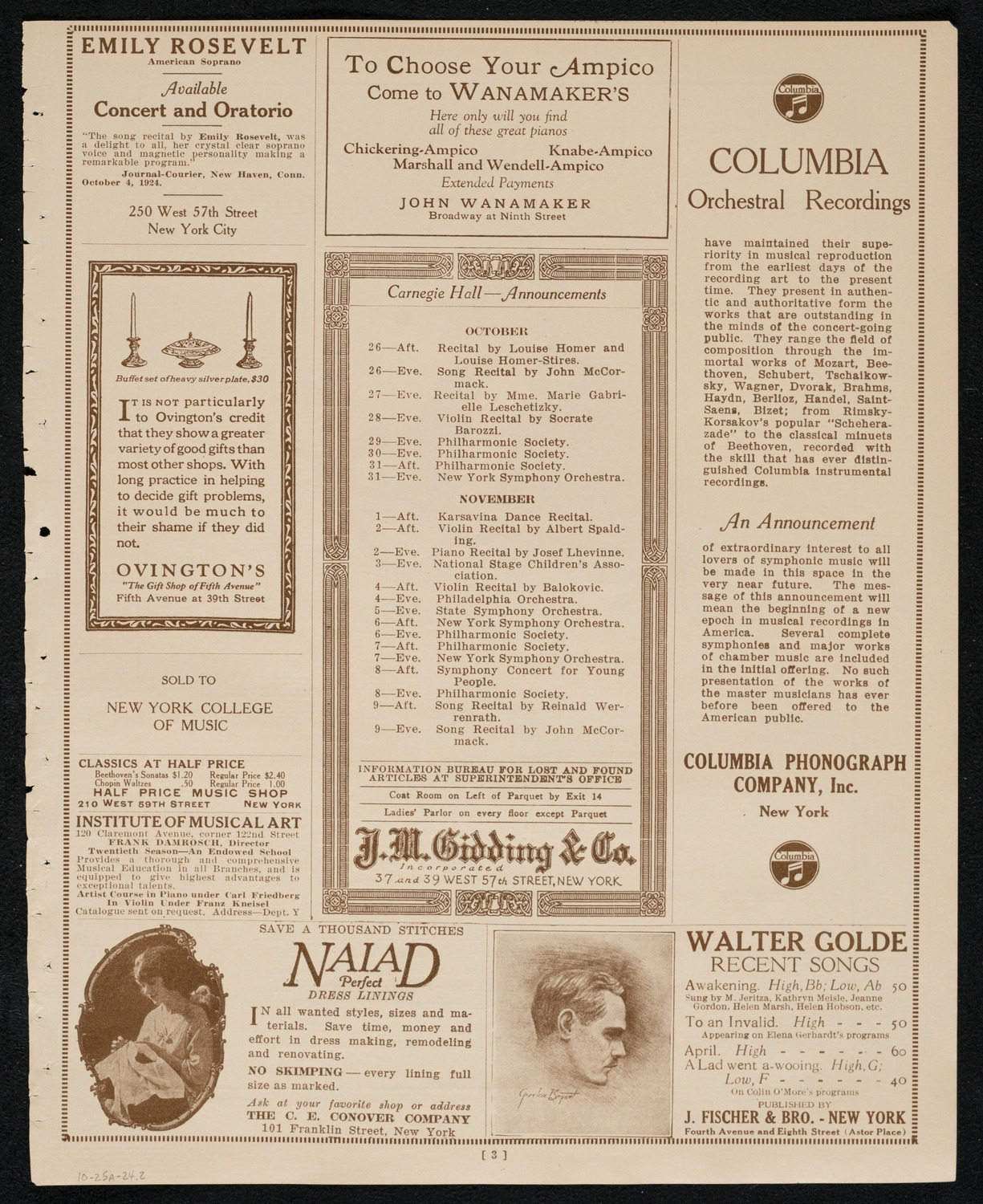 Roland Hayes, Tenor, October 25, 1924, program page 3