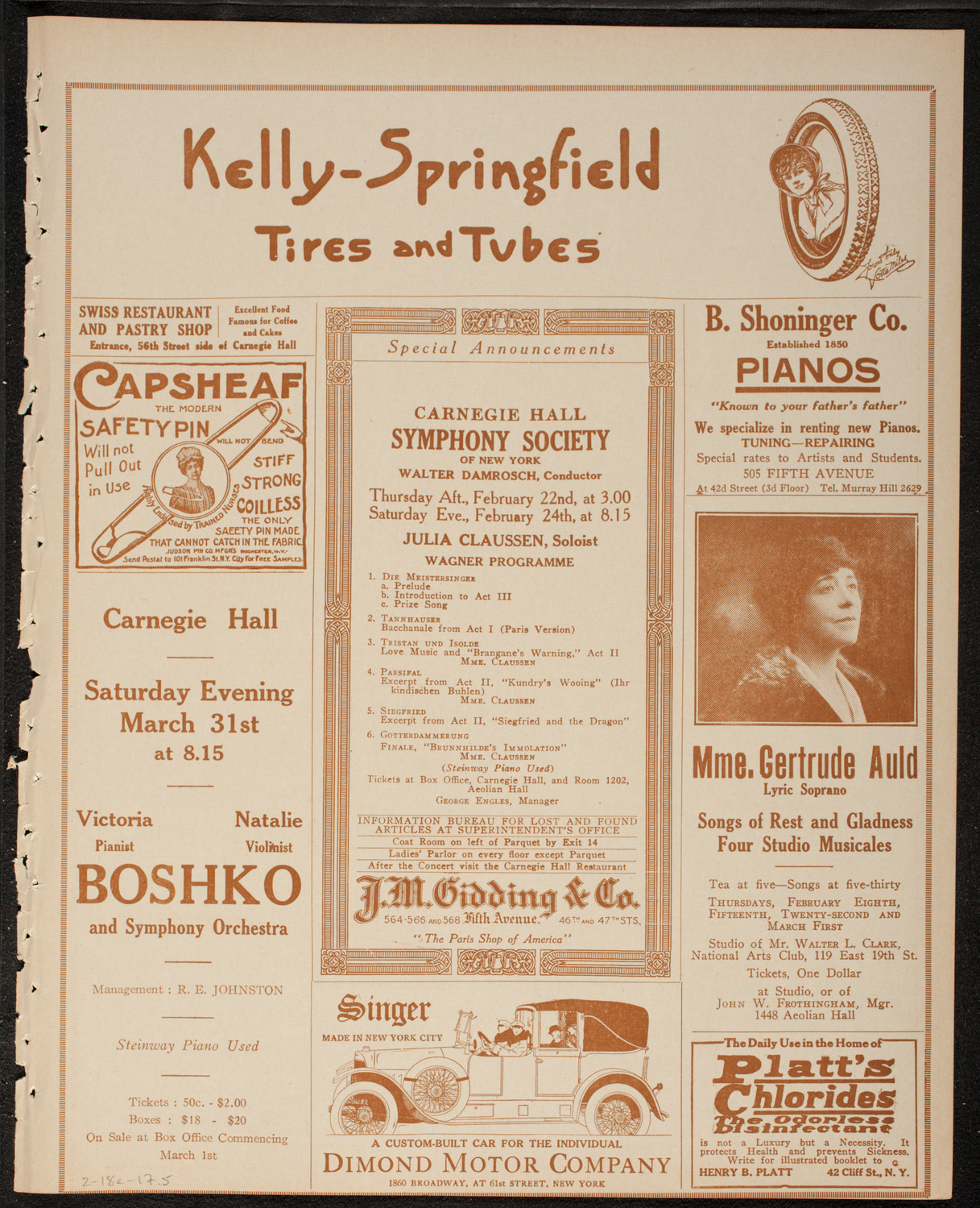 New York Philharmonic, February 18, 1917, program page 9