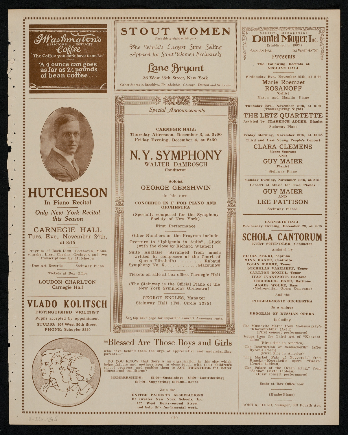 New York Philharmonic, November 22, 1925, program page 9