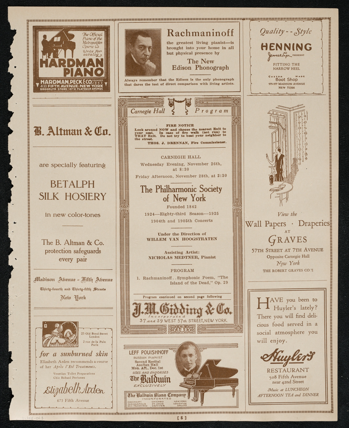 New York Philharmonic, November 26, 1924, program page 5