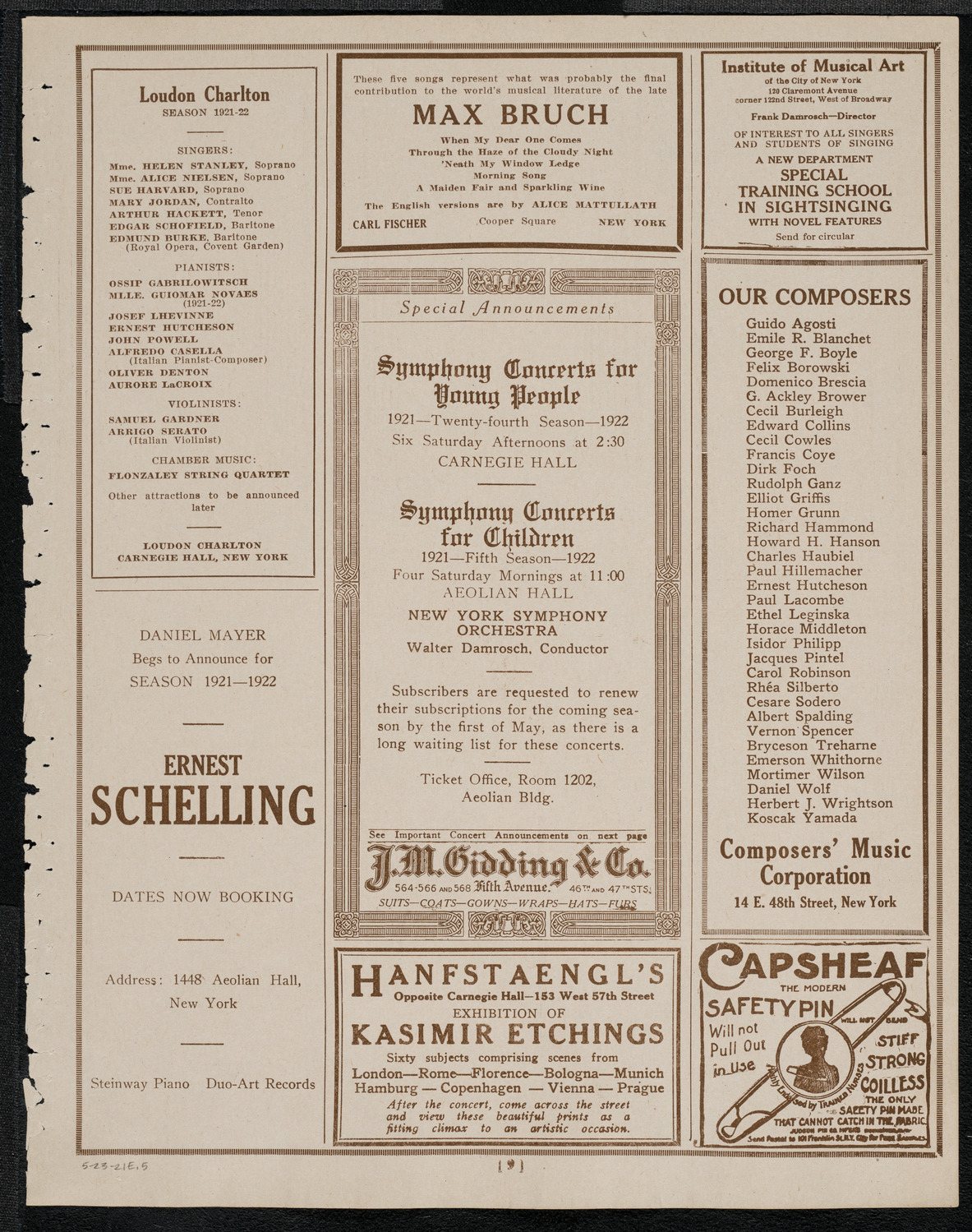 St. Mark's Methodist Episcopal Choir, May 23, 1921, program page 9
