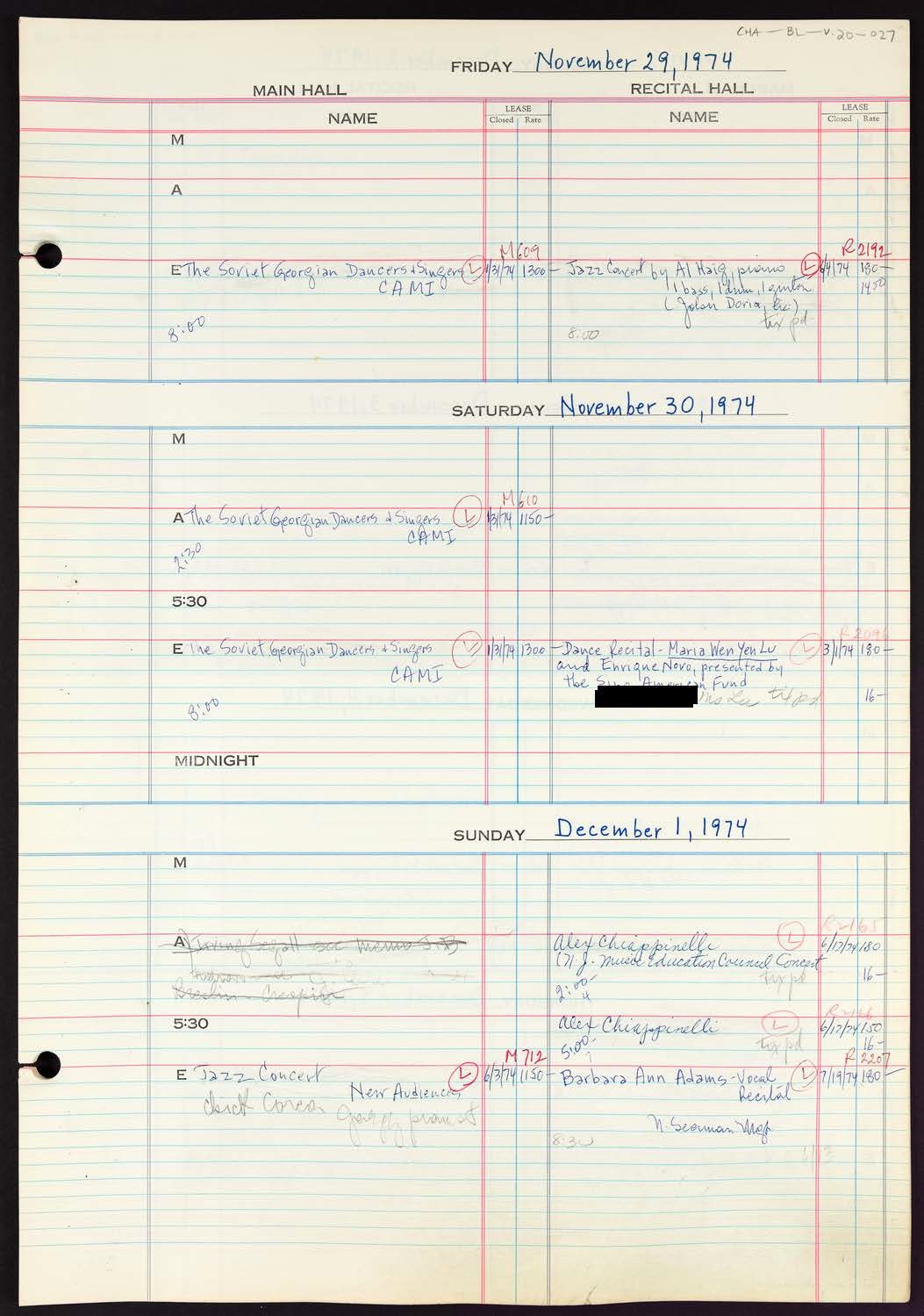 Carnegie Hall Booking Ledger, volume 20, page 27