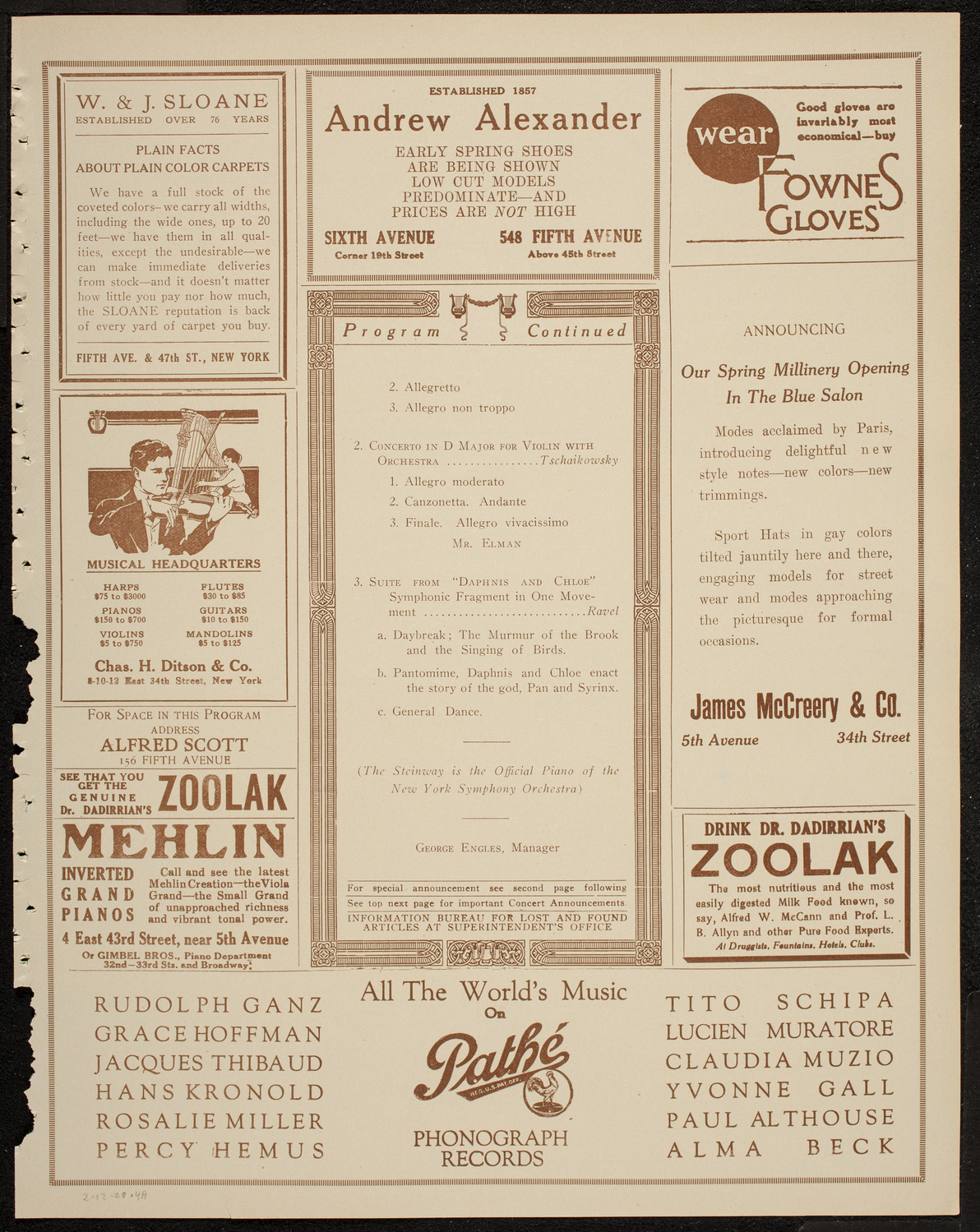 New York Symphony Orchestra, February 12, 1920, program page 7