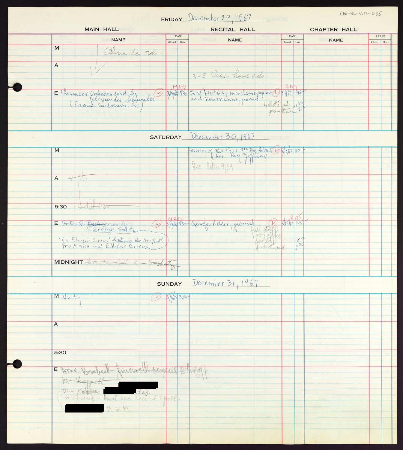 Carnegie Hall Booking Ledger, volume 13, page 35