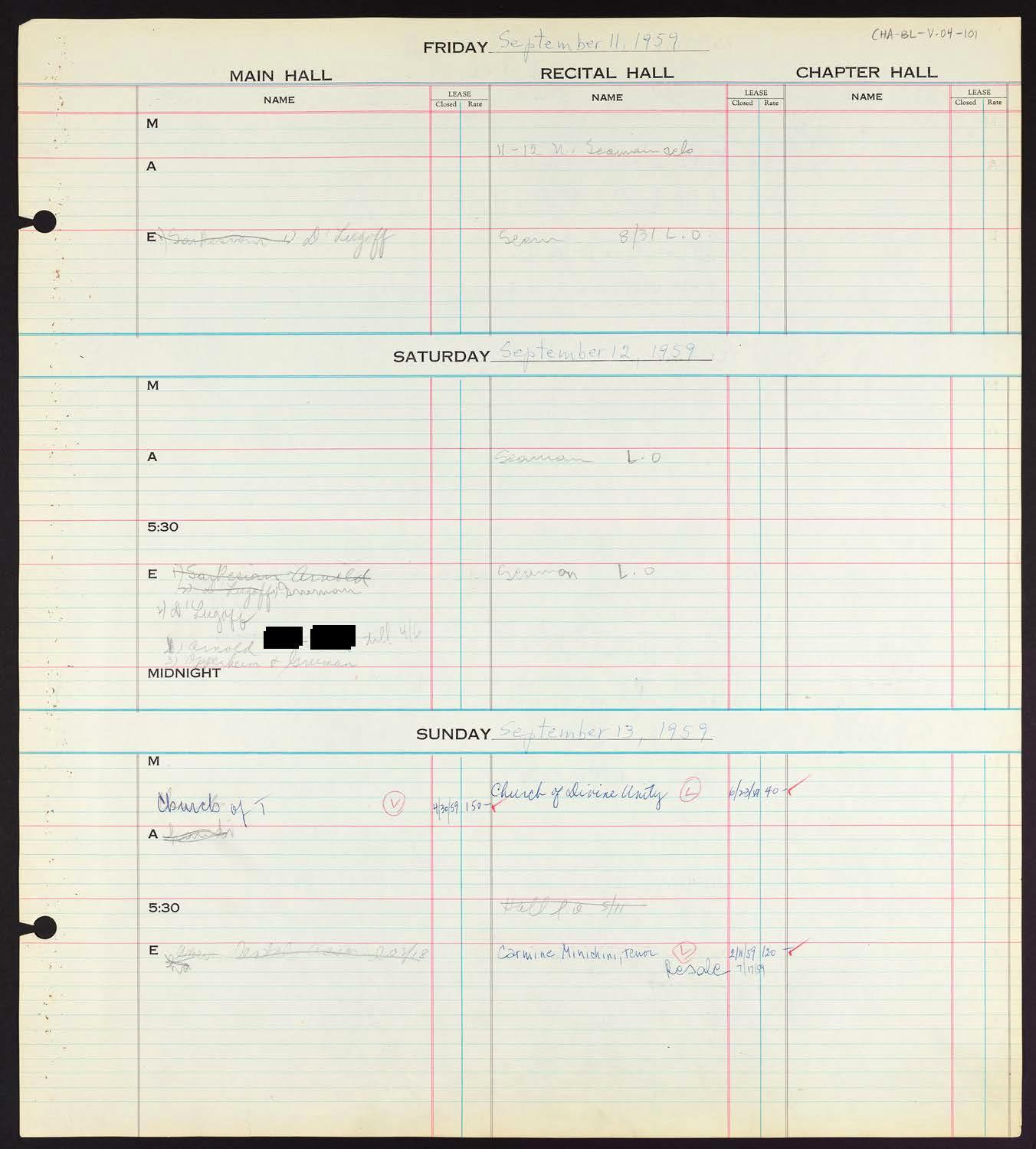 Carnegie Hall Booking Ledger, volume 4, page 101