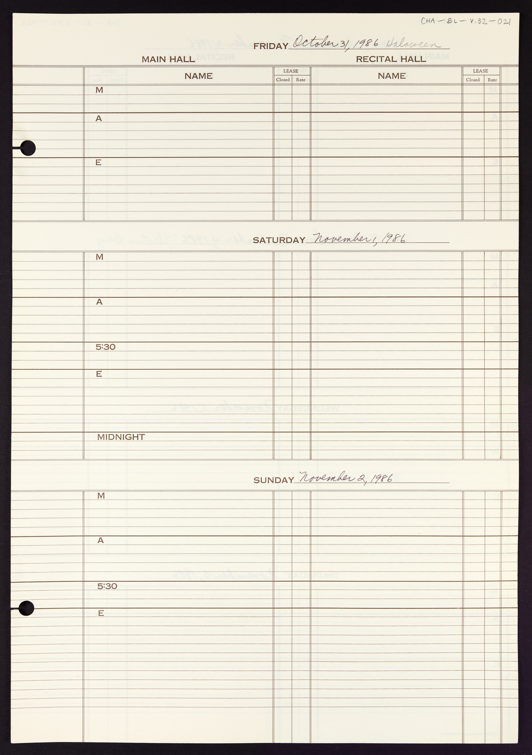 Carnegie Hall Booking Ledger, volume 32, page 21