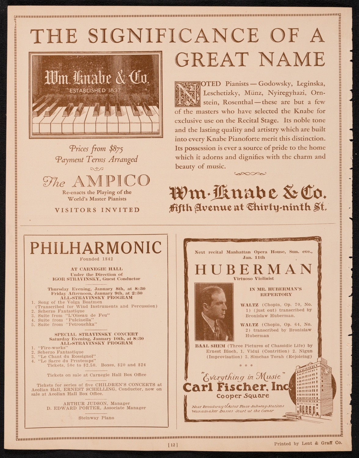 John McCormack, Tenor, January 4, 1925, program page 12