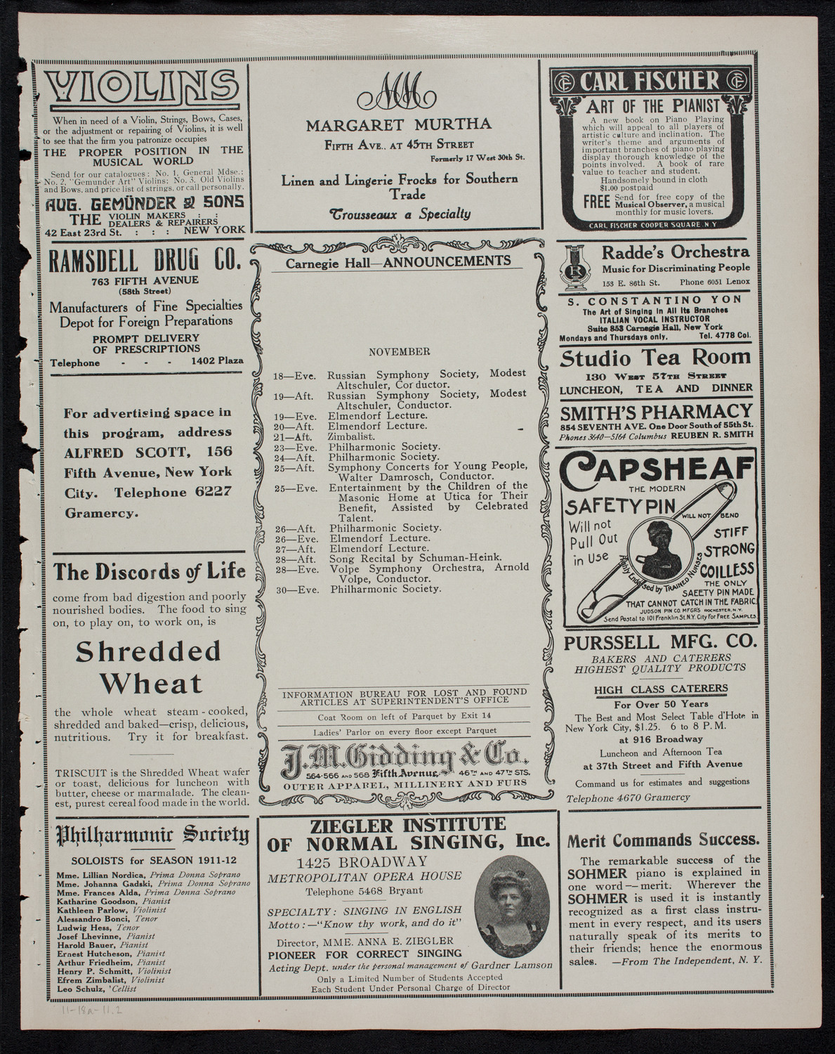 Vladimir de Pachmann, Piano, November 18, 1911, program page 3