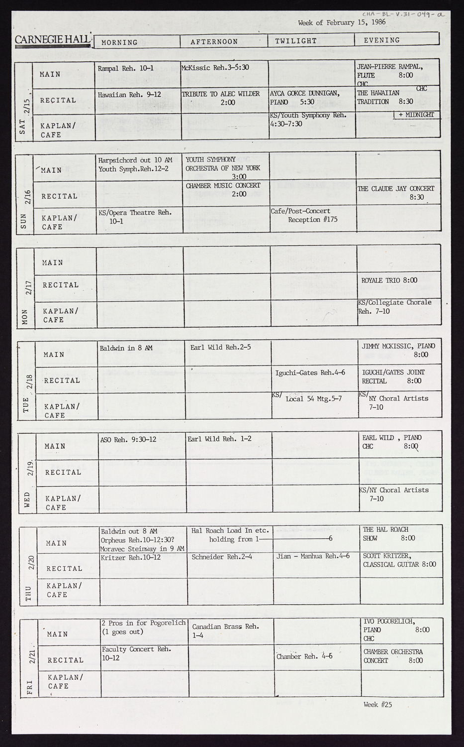 Carnegie Hall Booking Ledger, volume 31, page 49a