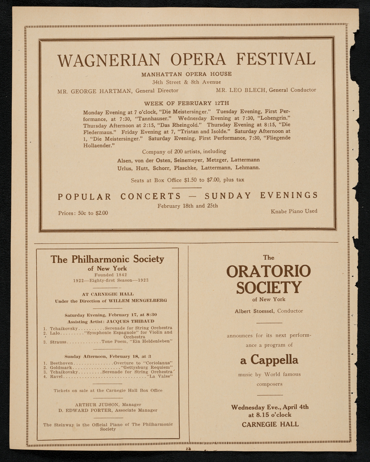 New York Symphony Orchestra, February 15, 1923, program page 12