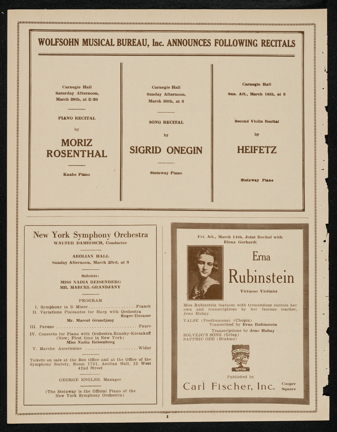 Michel Hoffman, Violin, March 14, 1924, program page 8