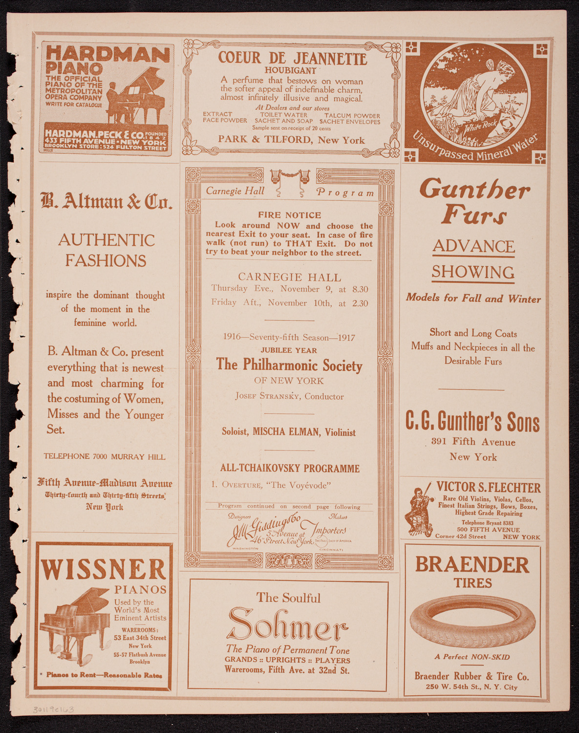 New York Philharmonic, November 9, 1916, program page 5