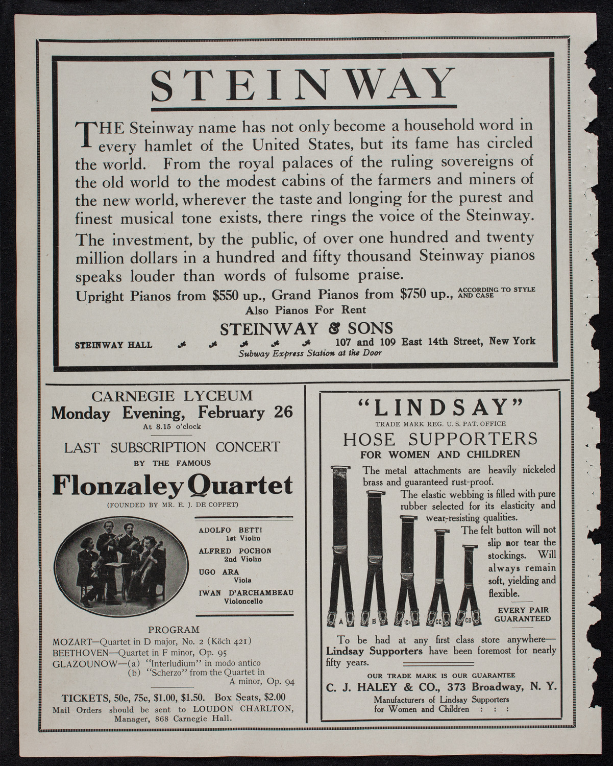 Cantor Sirota with Choir of Fifty, February 14, 1912, program page 4