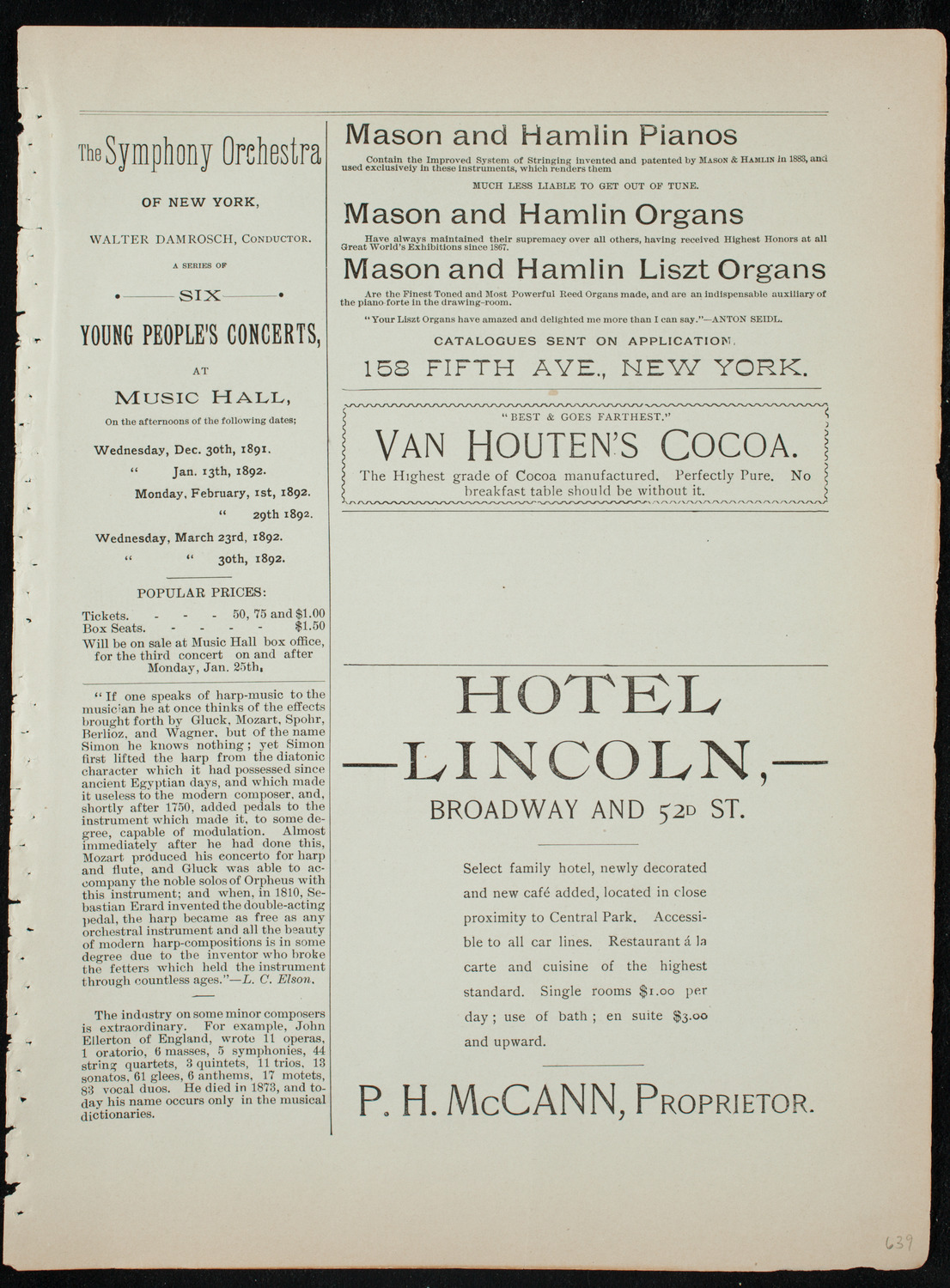 Benefit: German Hospital and Dispensary, January 21, 1892, program page 5