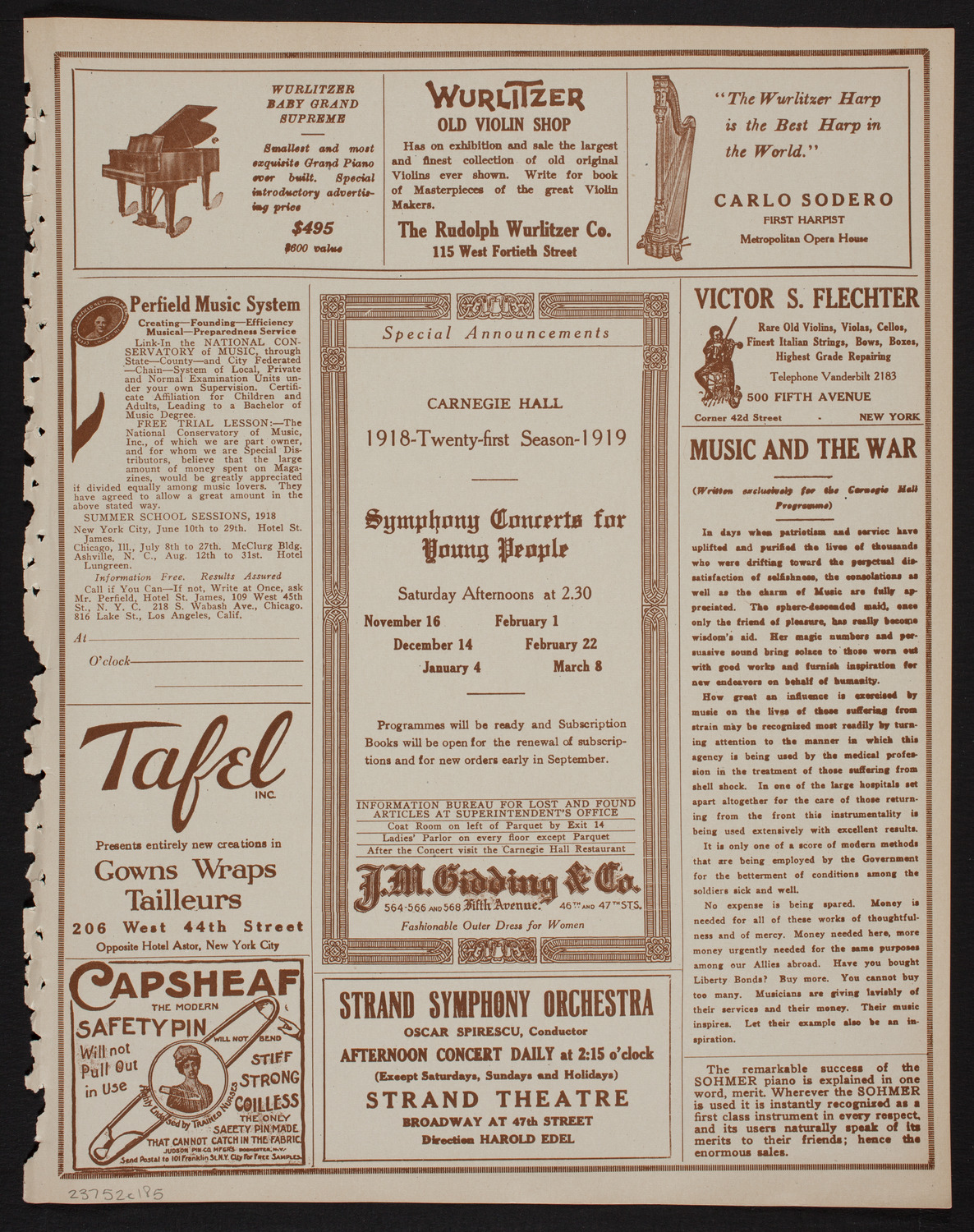 Ossip Gabrilowitsch Orchestral Concert, May 2, 1918, program page 9