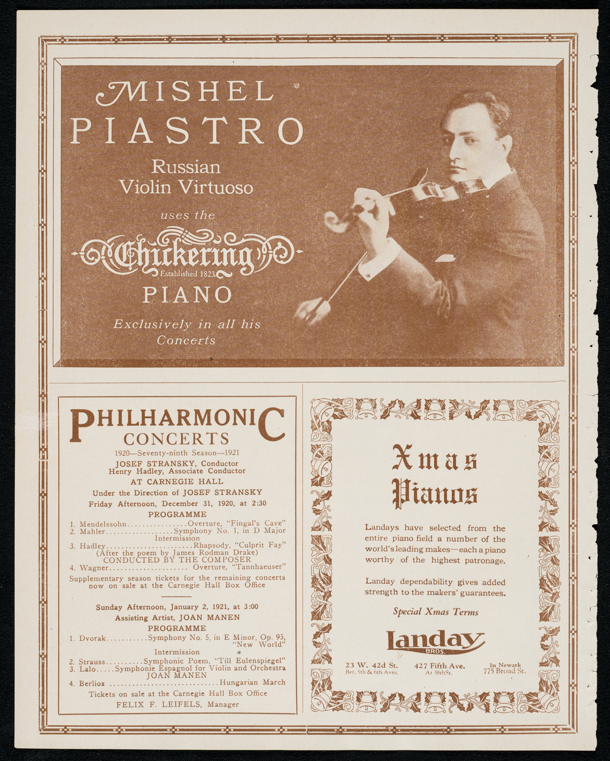 Mischa Levitzki, Piano and Sascha Jacobsen, Violin, December 23, 1920, program page 12