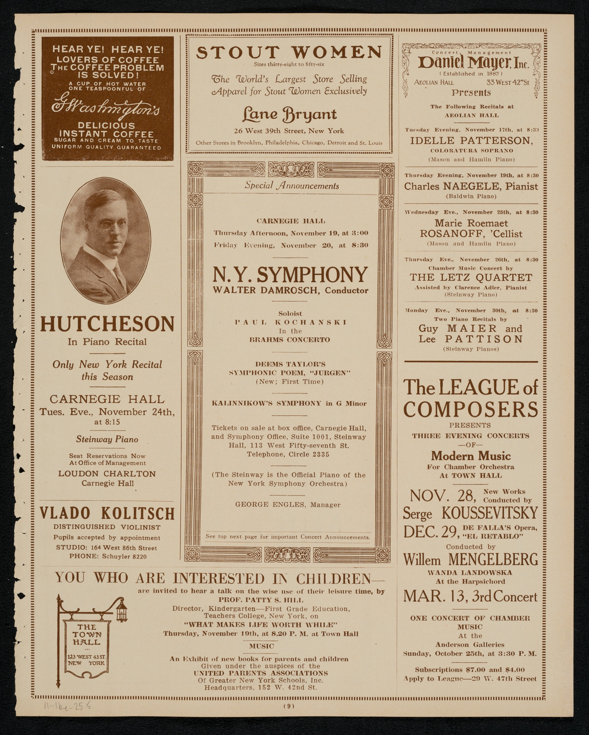 Percy Grainger, Piano, November 16, 1925, program page 9