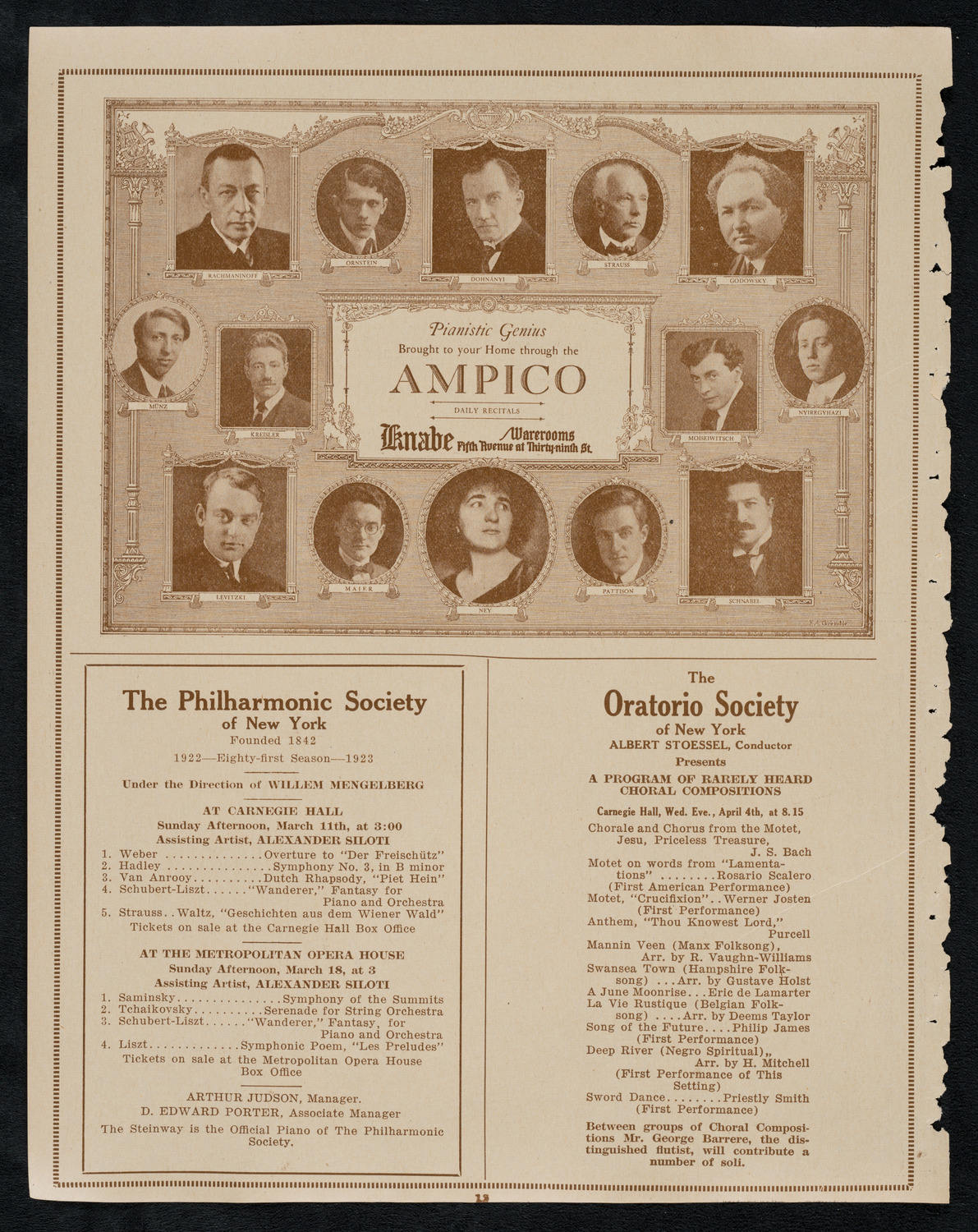 New York Philharmonic, March 8, 1923, program page 12
