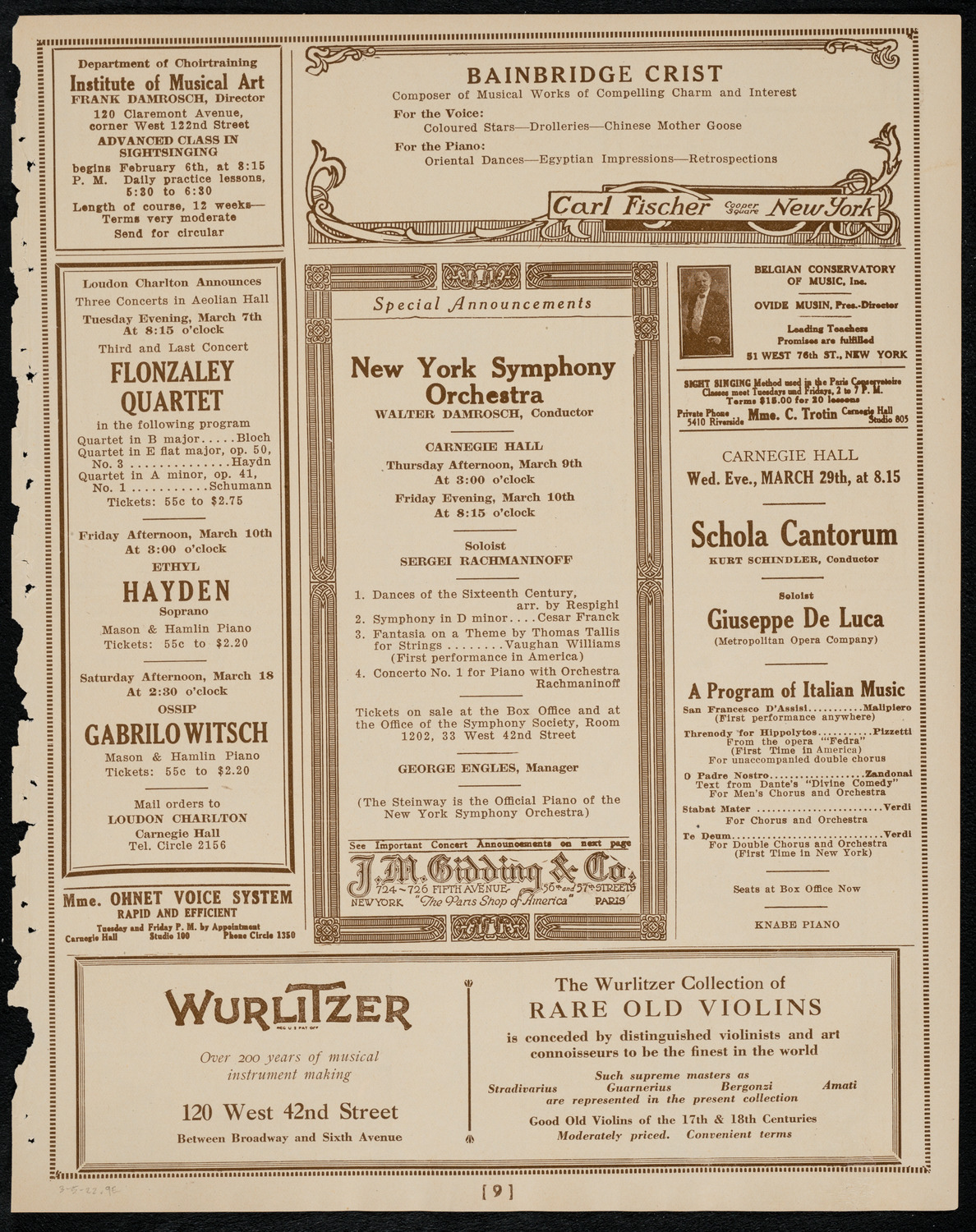 Mishel Piastro, Violin, and Joseph Press, Cello, March 5, 1922, program page 9