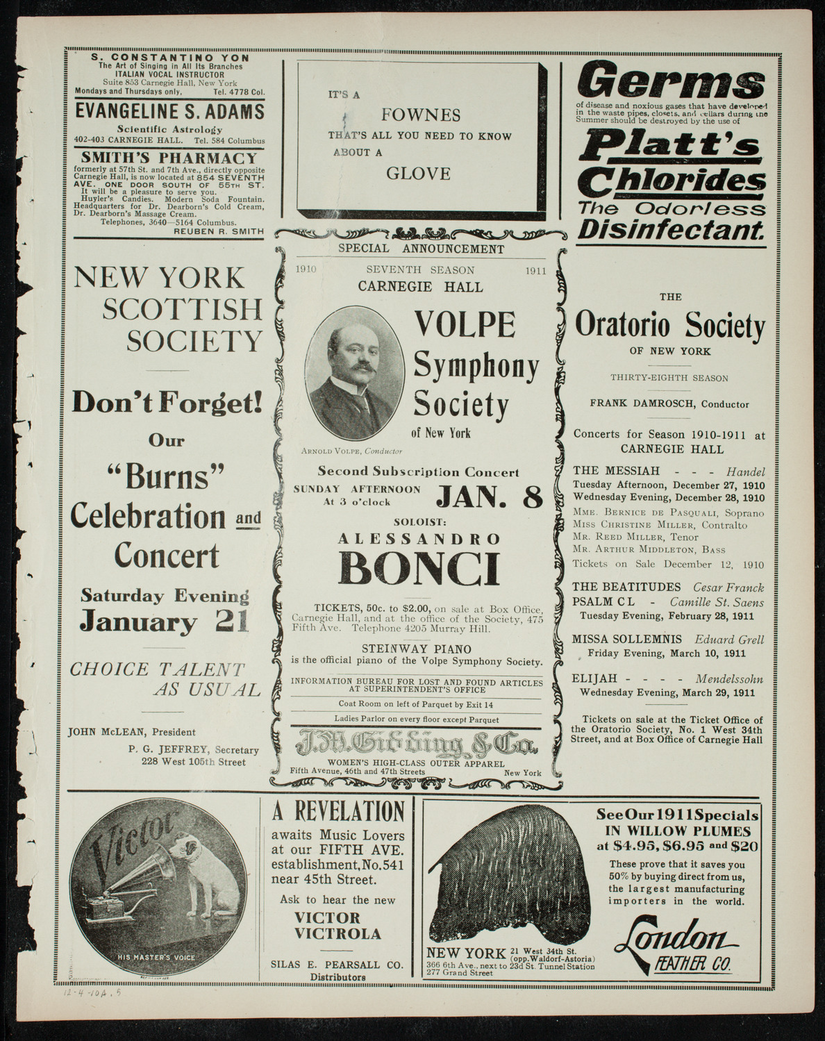 Volpe Symphony Society of New York, December 4, 1910, program page 9