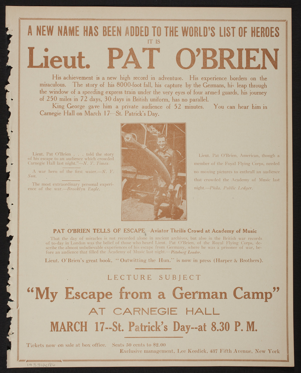 Lecture by Sergeant Arthur Guy Empey, March 10, 1918, program page 11