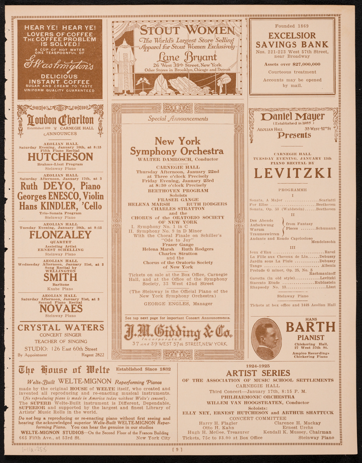 New York Philharmonic, January 11, 1925, program page 9