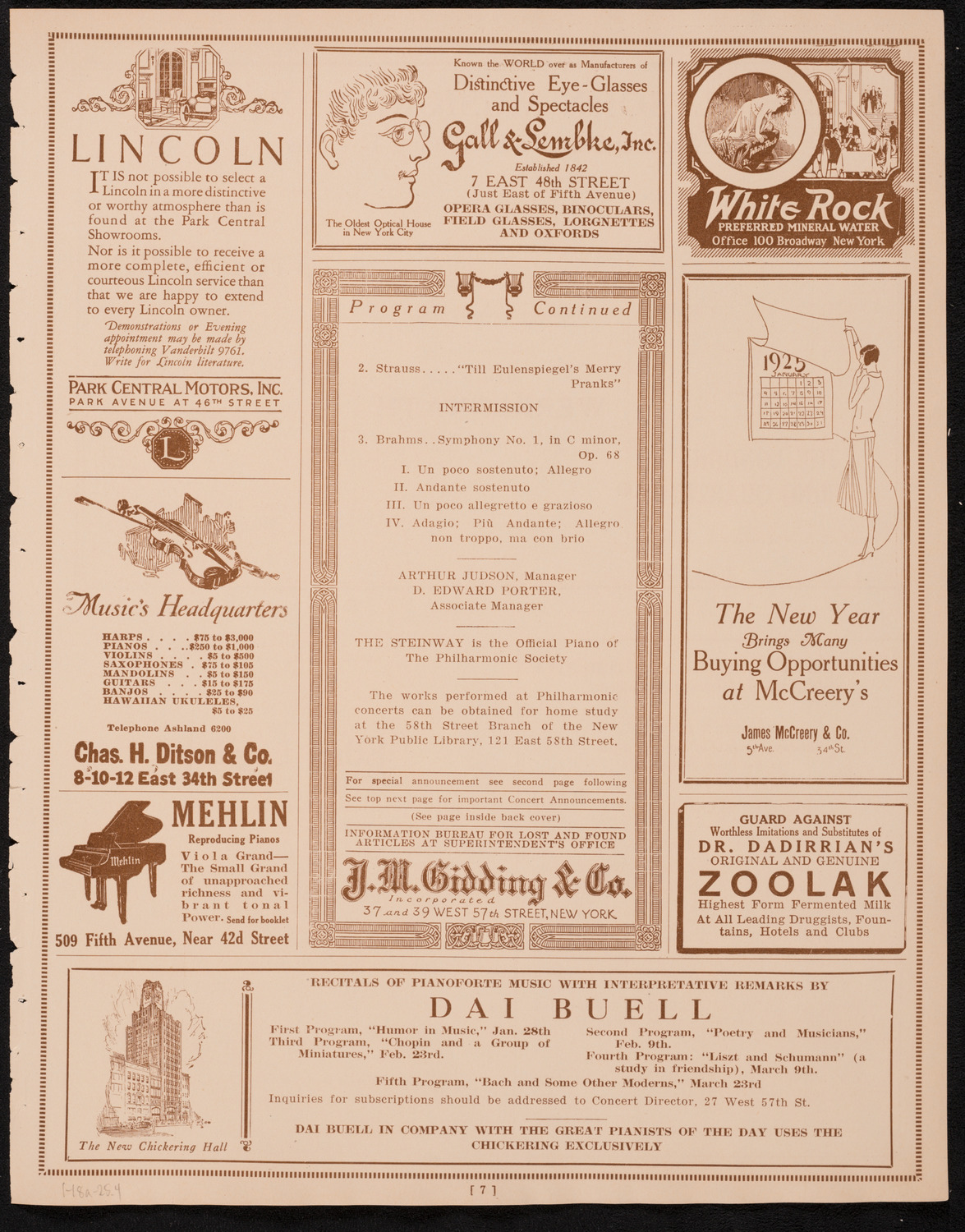 New York Philharmonic, January 18, 1925, program page 7