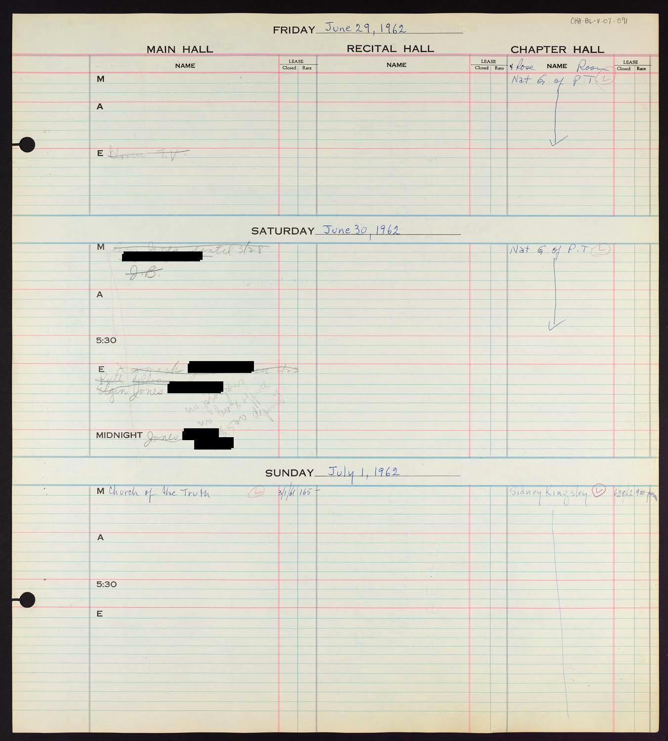 Carnegie Hall Booking Ledger, volume 7, page 91