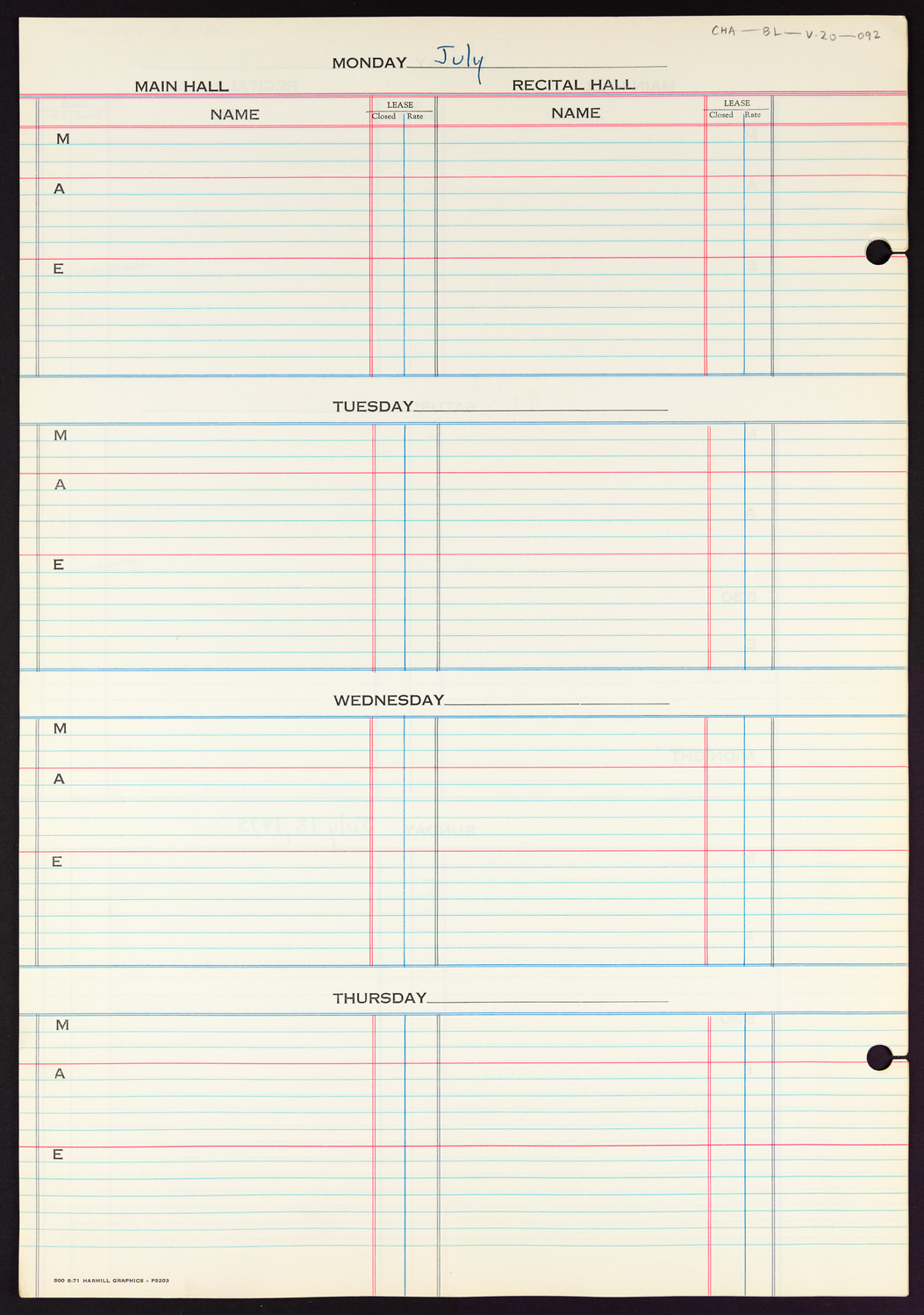 Carnegie Hall Booking Ledger, volume 20, page 92