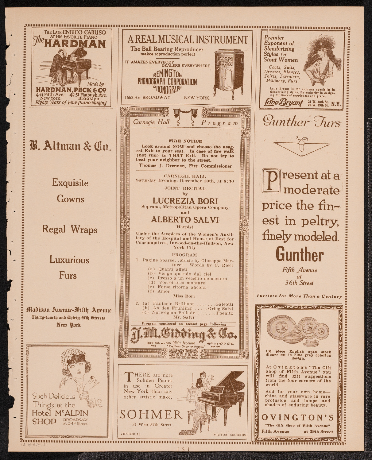 Lucrezia Bori, Soprano, and Alberto Salvi, Harp, December 10, 1921, program page 5